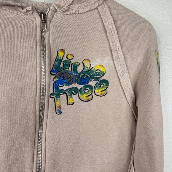 2B Free Zip Up Hoodie Juniors Butterfly Graphic Tan Size XS 90's Y2K - Picture 5 of 13